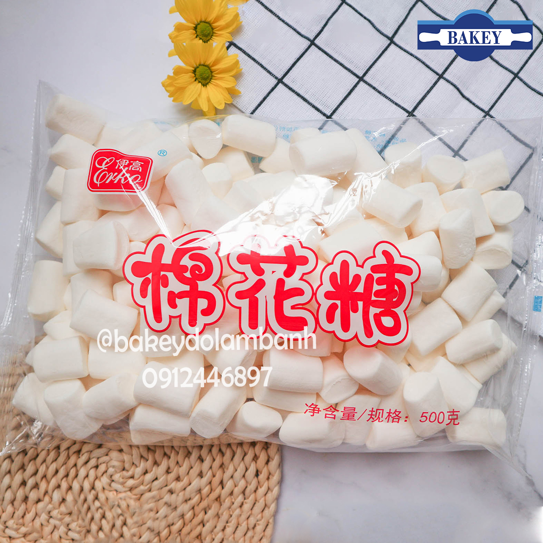 Kẹo xốp trắng marshmallow Erko ít đường 500g