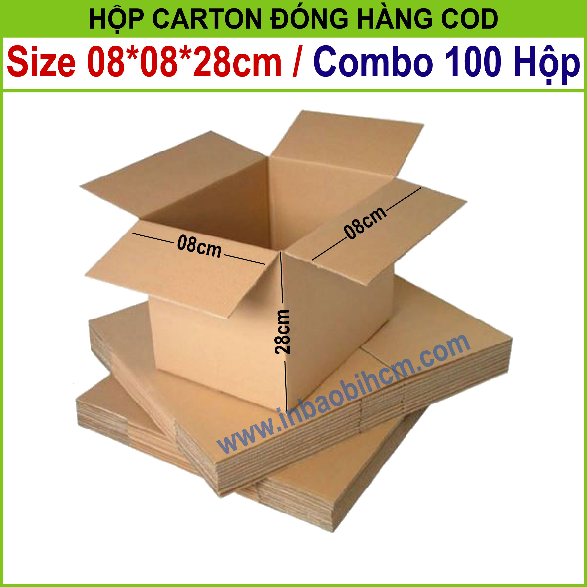 100 hộp carton 8x8x28 cm, hộp đóng hàng ship cod