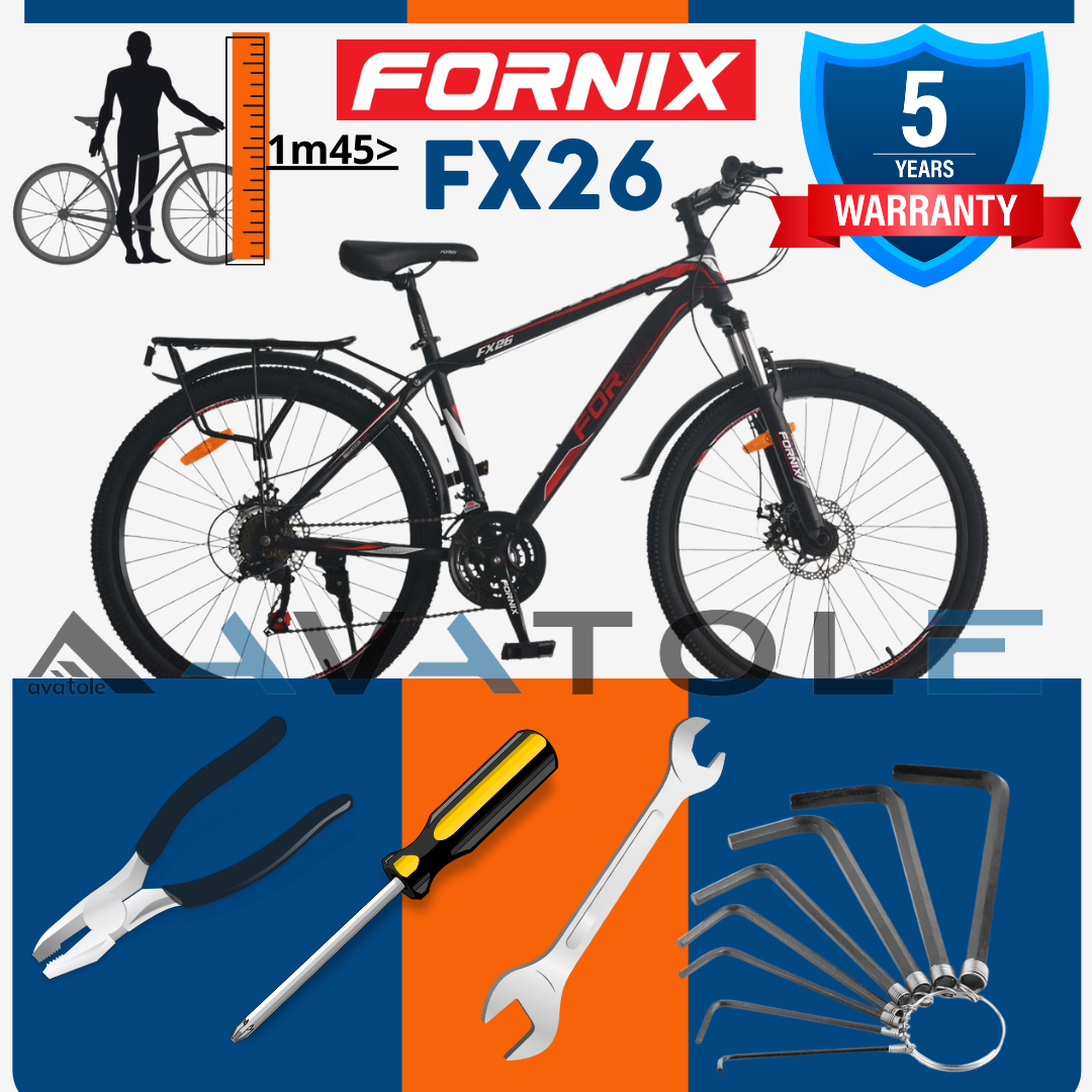 Xe đạp địa hình Fornix FX26, Màu Đỏ Trắng Đen (+++ 2 BỘ QUÀ TẶNG COMBO MAX)