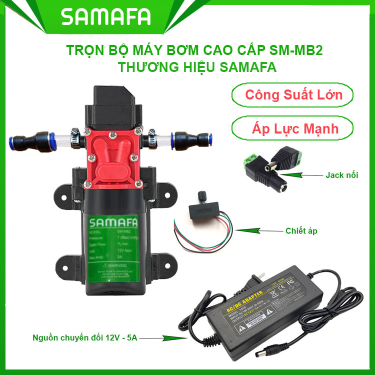 Máy tăng áp lực nước mini samafa sm-mb2, máy bơm áp lực 12v cao cấp, dùng phun xịt tưới, rửa xe, vệ sinh