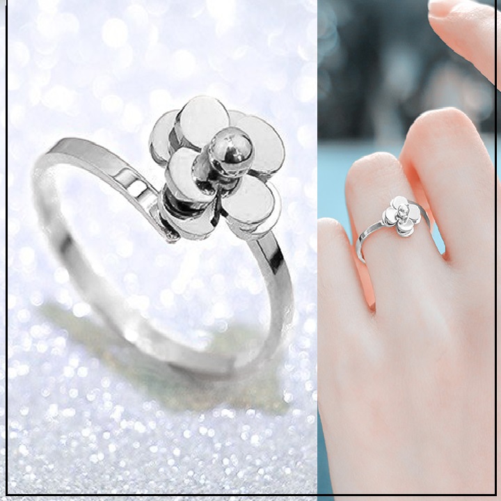 [HCM]Nhẫn Nữ Titan Cao Cấp Hoa Trà free size Siêu Cute