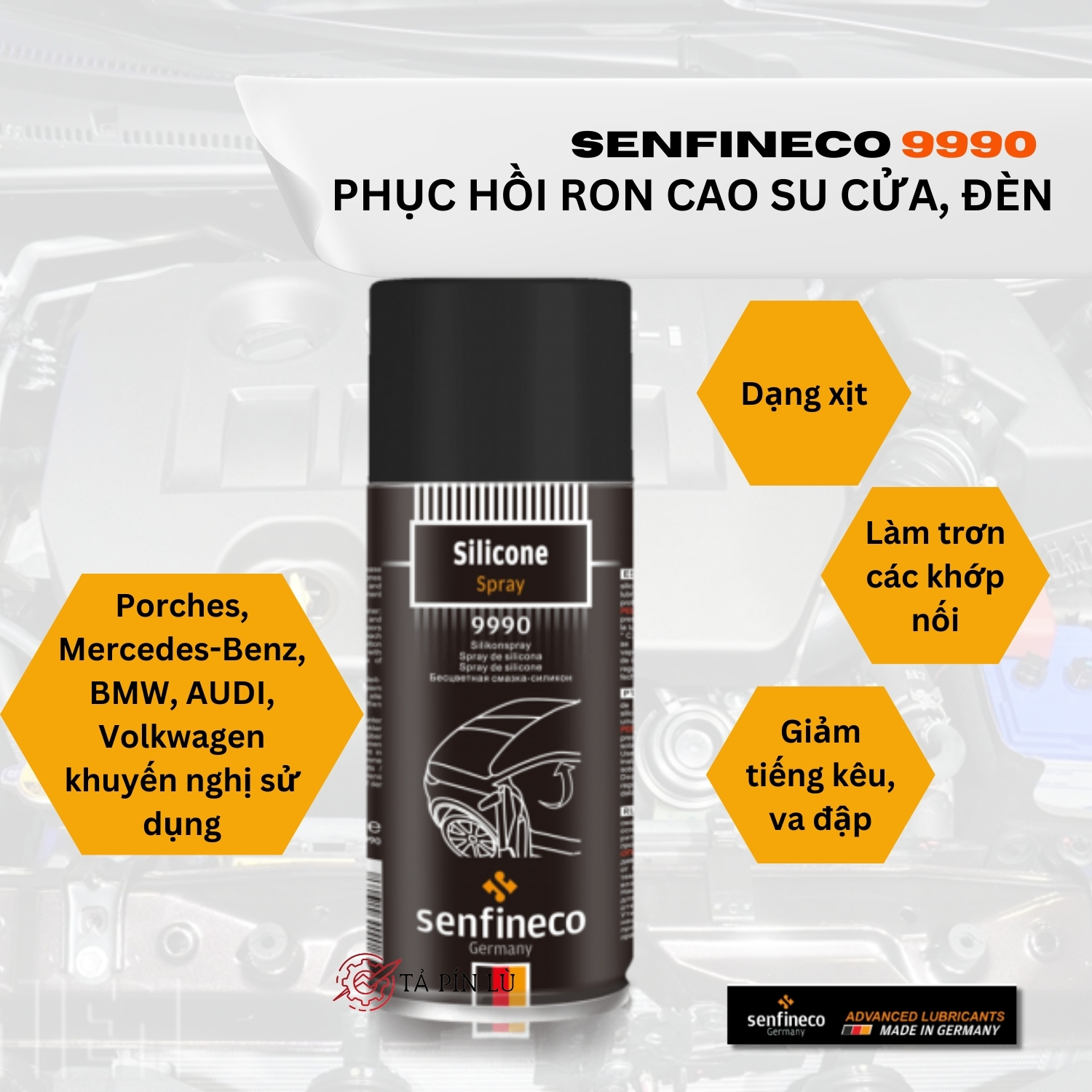 SENFINECO 9990 Silicone Spray PHỤC HỒI RON CAO SU CỬA, ĐÈN 450ml