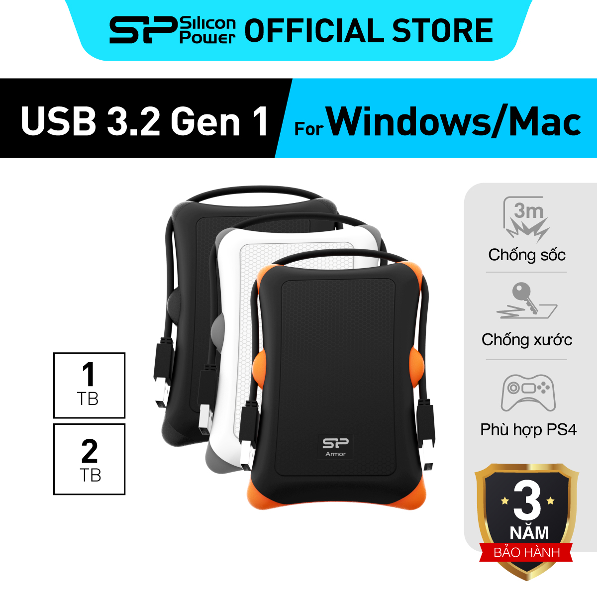 Ổ cứng di động Silicon Power A30/ 1TB/2TB Bảo hành 3 năm/ Chống sốc