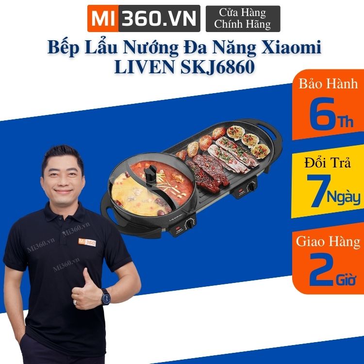 Bếp lẩu nướng đa năng xiaomi liven sk-j6860 chính hãng - bh 6 tháng