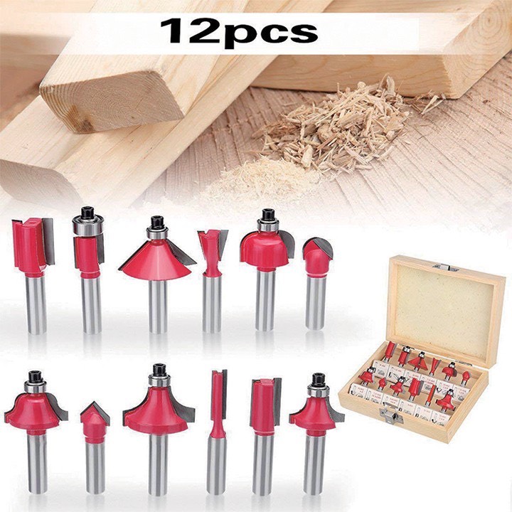 Bộ mũi phay 12 món cốt 6.35mm, dùng cho máy soi, máy phay