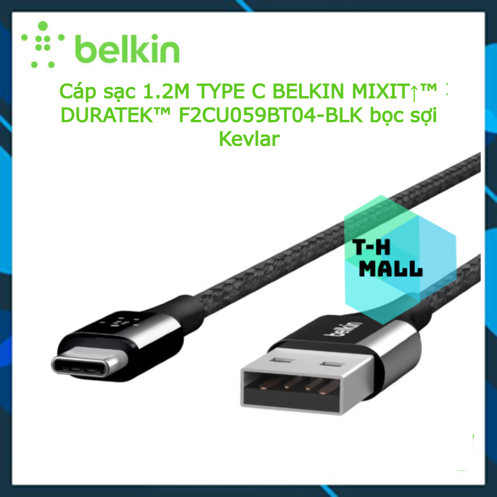 [NEW NO BOX] Cáp sạc 1.2M TYPE C BELKIN MIXIT↑™ DURATEK™ F2CU059BT04-BLK bọc sợi Kevlar