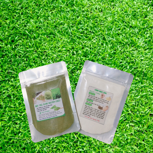 Combo Bột trà xanh + Bột cám gạo -Tr.i mụn, trăng da