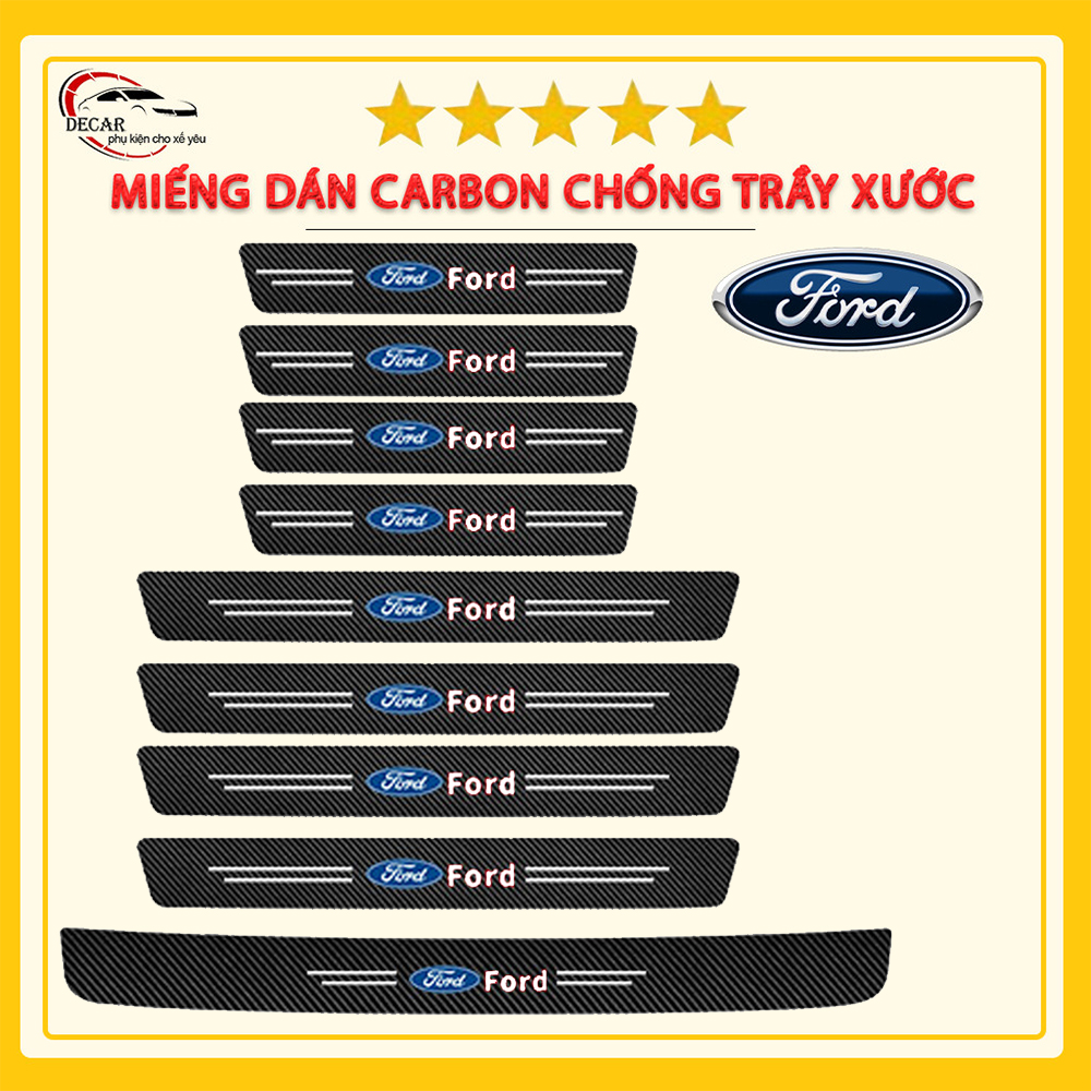 [FORD] Bộ 9 miếng dán bậc cửa ô tô carbon, bộ dán chống trầy xước bảo vệ bậc lên xuống cửa xe hơi oto Ford Ranger, Focus, Everest, Ecosport, Ranger Raptor, Fiesta, Transit, Explorer, Tourneo