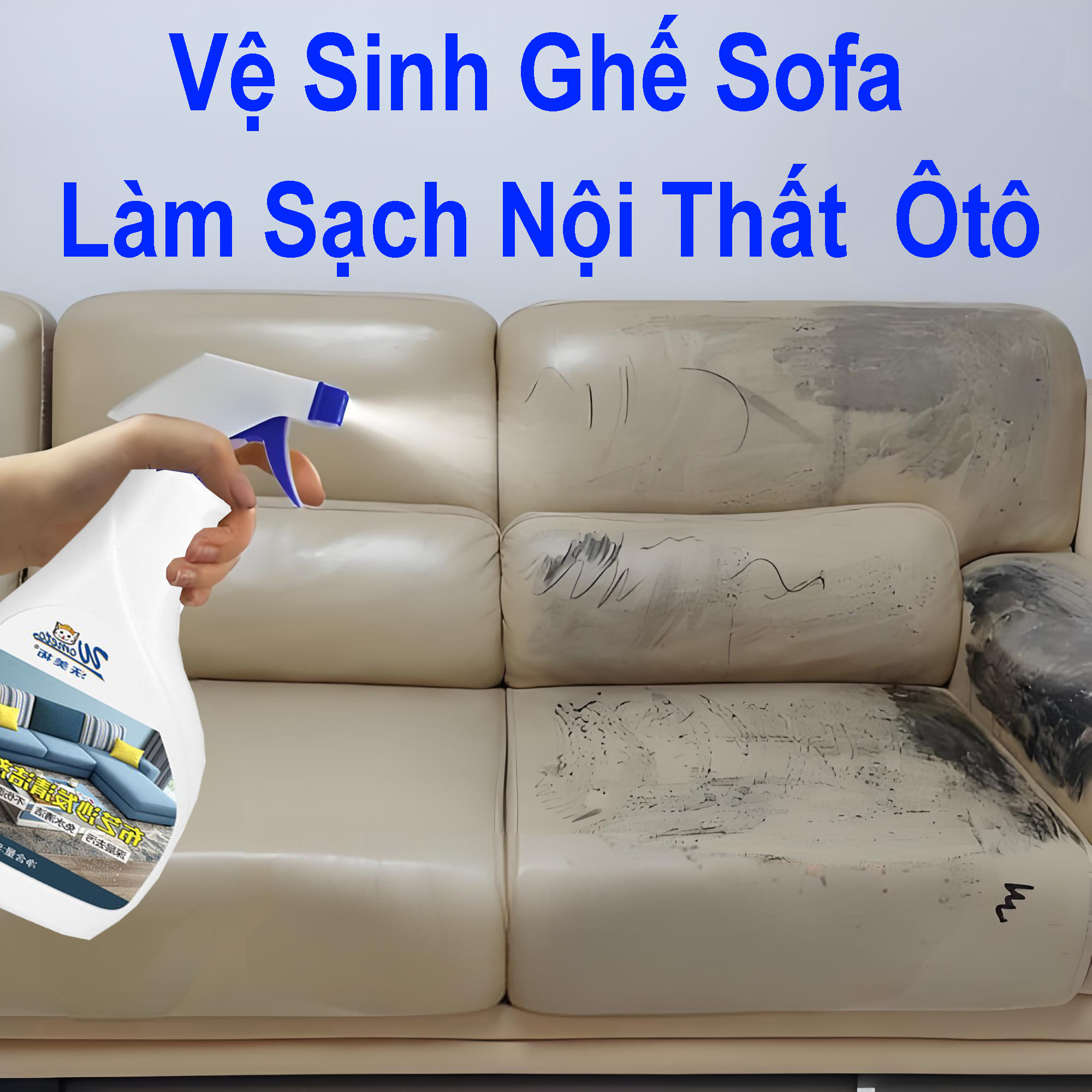 vệ sinh sofa da, Dung dịch vệ sinh nội thất xe hơ, Xịt Nội Thất Ôtô,Tẩy Ghế SofaKhô nhanh, không cần rửa nước,2 phút để loại bỏ vết bẩn