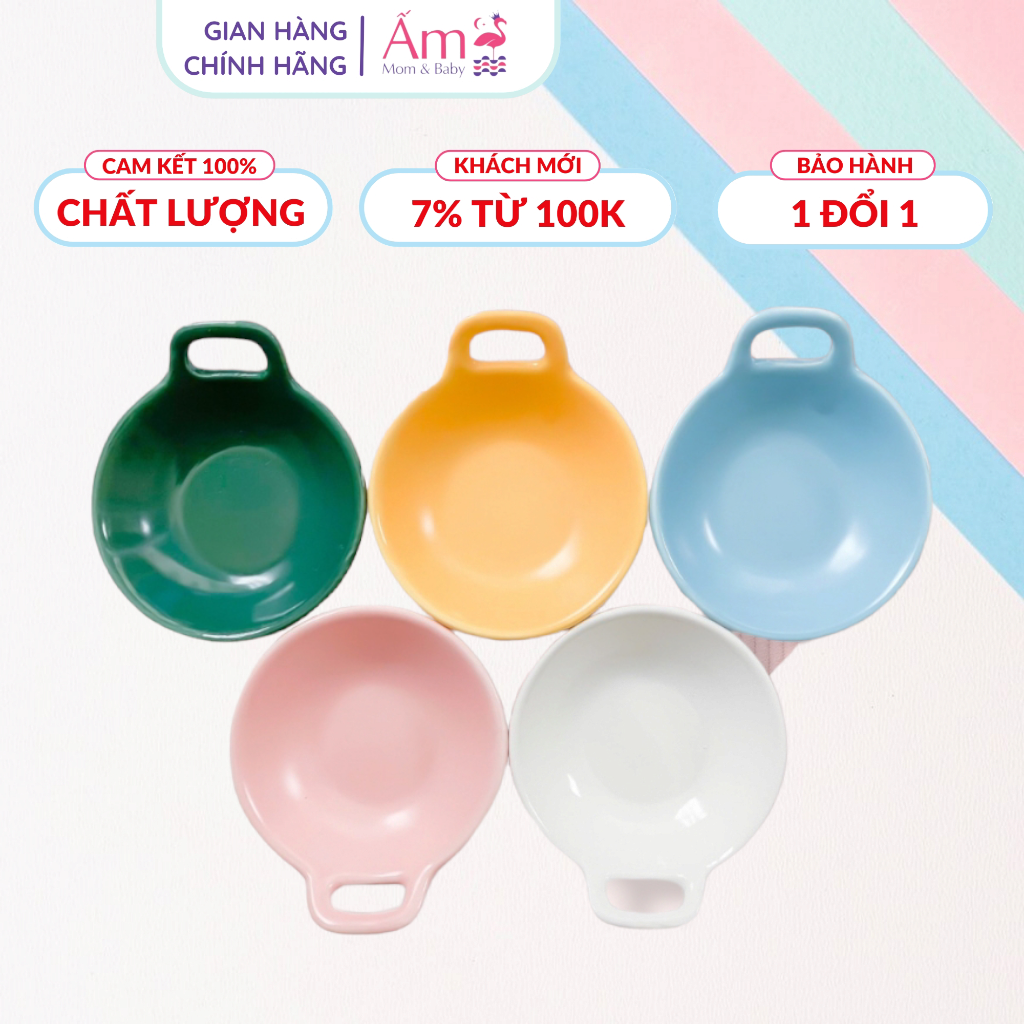 Bát Sứ Ăn Dặm Có Quai Hình Chảo Ấm Baby Chịu Nhiệt Độ Cao 75Ml An Toàn Cho Bé Màu Sắc Bắt Mắt Ấm Gift Decor