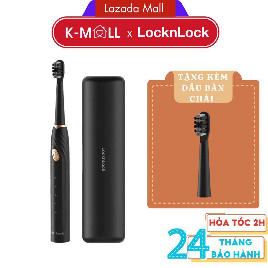 Bàn chải điện LocknLock Electric Toothbrush ENR321BLK , 5 chế độ làm sạch , kèm 2 đầu thay - K-MALL
