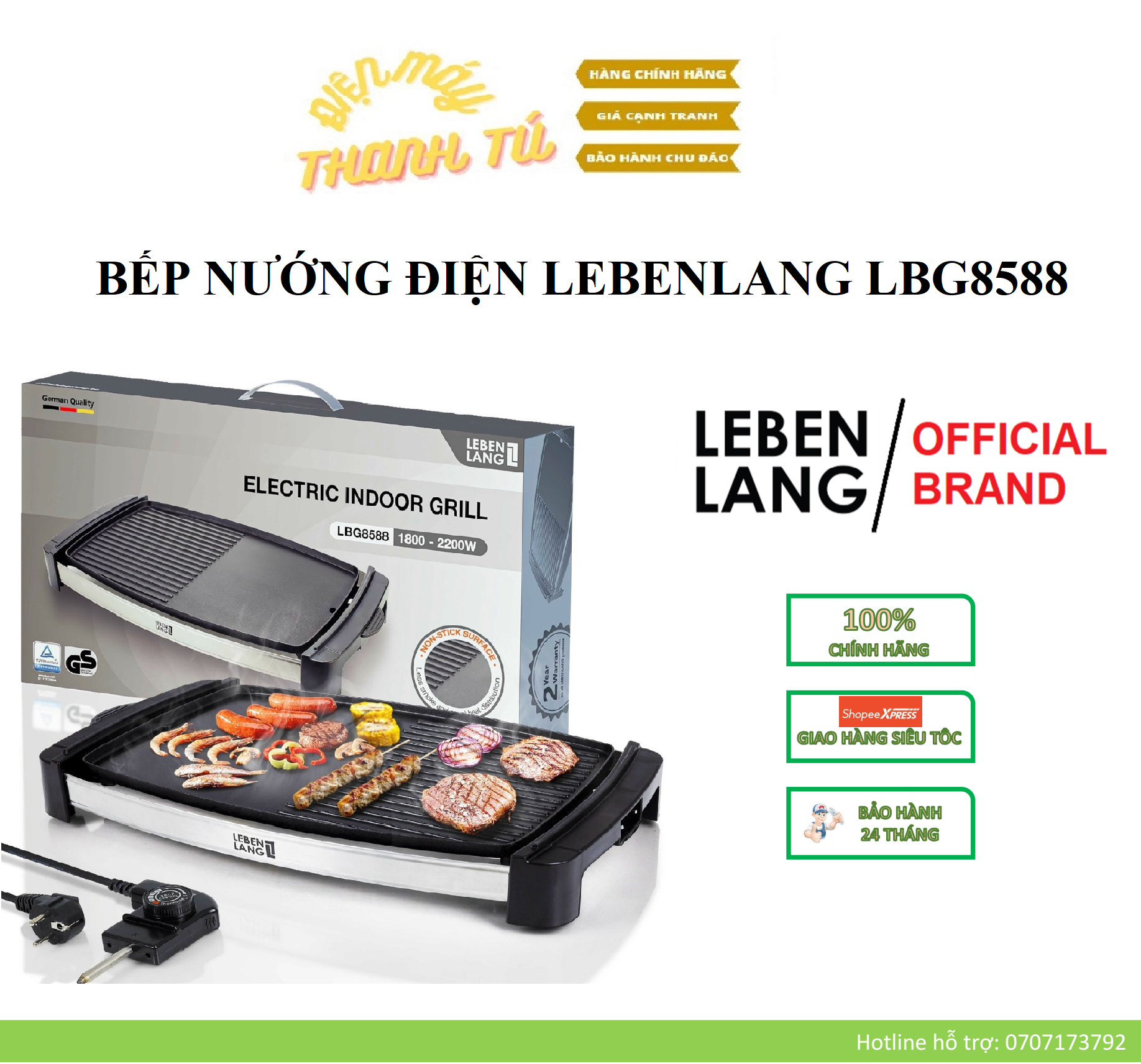 LBG8588 - BẾP NƯỚNG ĐIỆN LEBENLANG THƯƠNG HIỆU ĐỨC - HÀNG CHÍNH HÃNG BH 2 NĂM