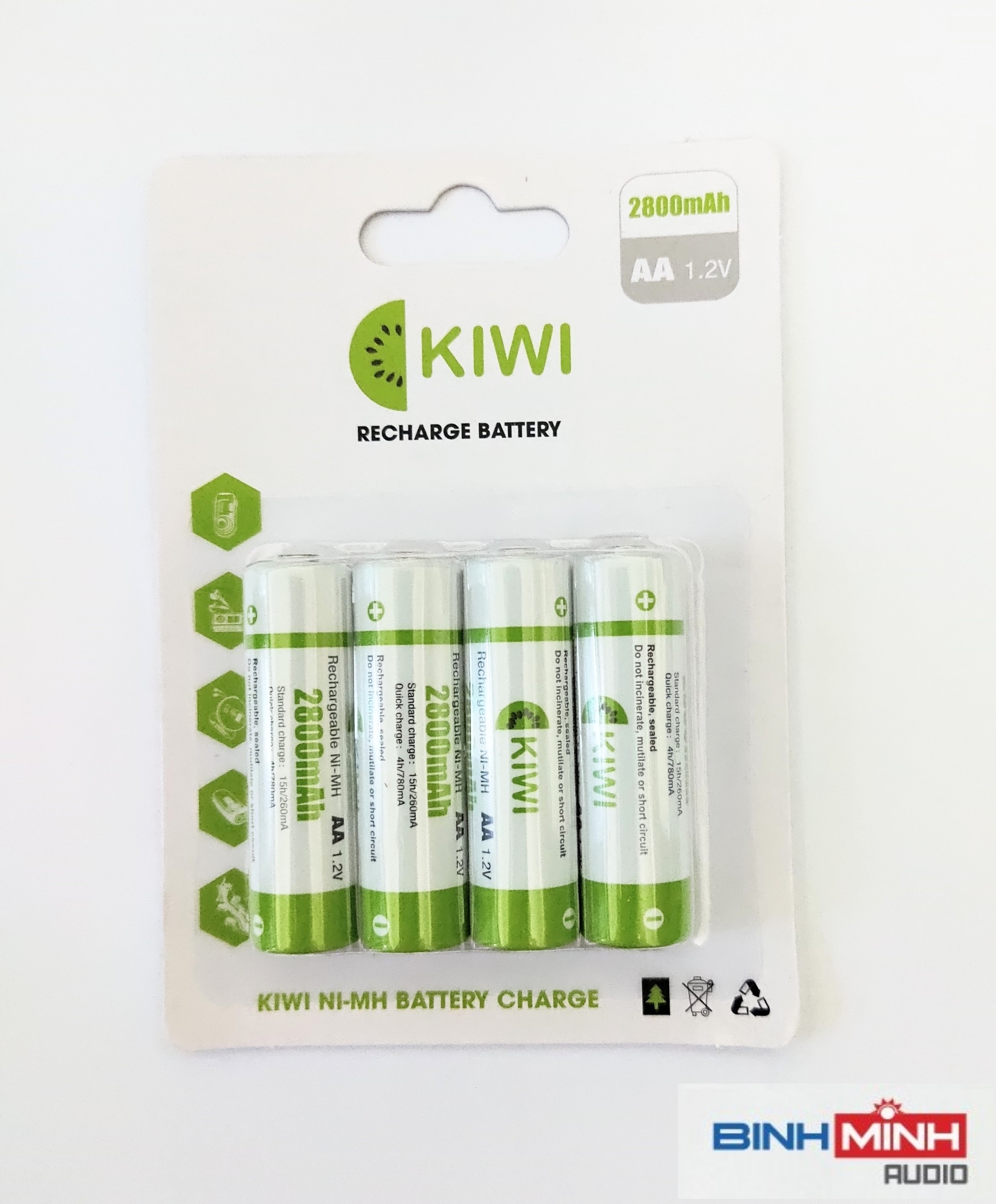 Pin sạc Kiwi AA Ni-MH 2800mAh vỉ 4 viên
