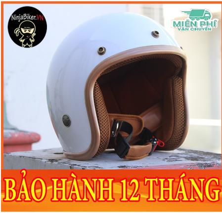 Nón bảo hiểm 3/4 ntmax trắng viền nâu