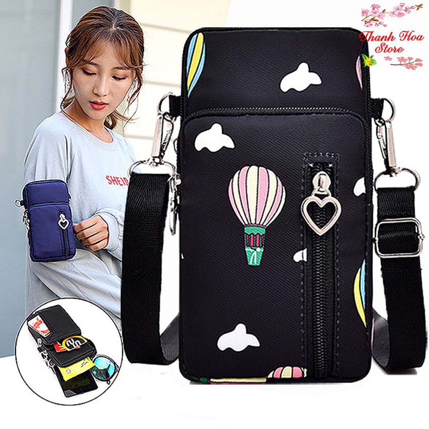 Túi đeo chéo nữ mini nhỏ xinh đi chơi vải dù chống nước thời trang đẹp, nhiều ngăn đựng điện thoại, dễ thương màu đen, hồng giá rẻ [thanhhoa.store]