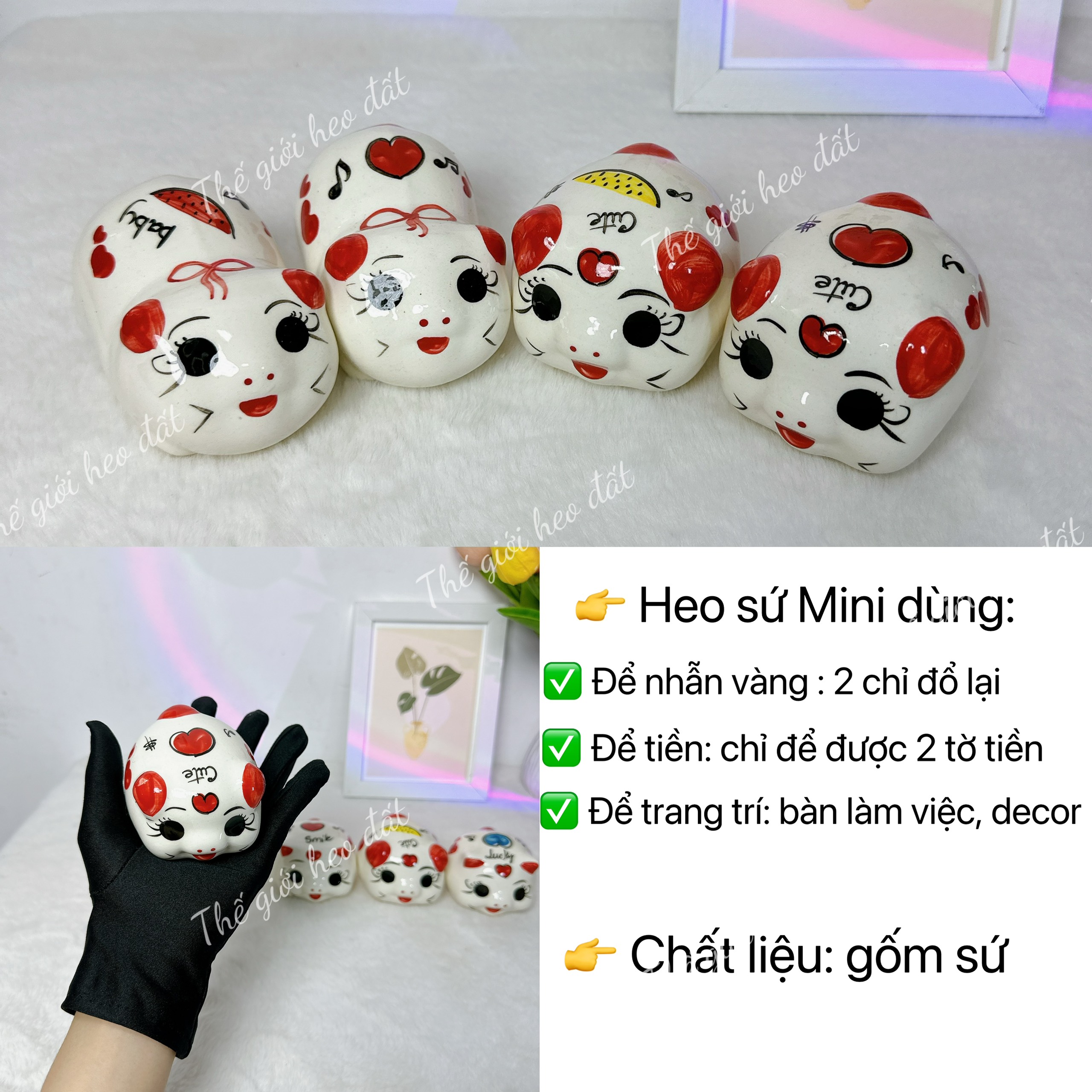 Heo đất mini men sứ, con lợn đất tiết kiệm size nhỏ cute