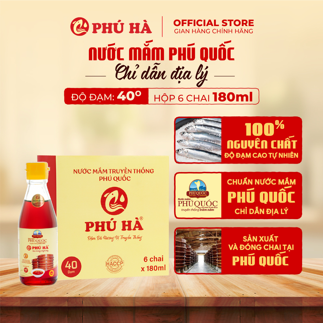 Nước mắm Phú Quốc Chỉ Dẫn Địa Lý Phú Hà Cao Cấp 40 độ đạm - Hộp 6 chai 180ml