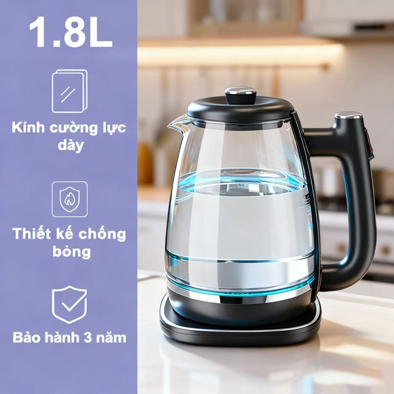 36-Month Warranty - 2L Electric Kettle - Boils Quickly, Automatically Shuts Off - Safe to Use - High-Quality Glass Electric Kettle - 2