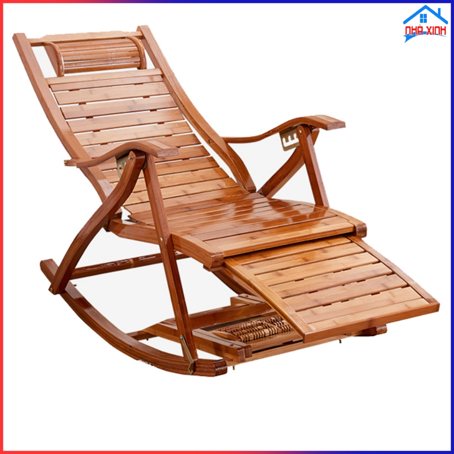 Ghế Bập Bênh Tre Thư Giãn 2023 Loại Cao Cấp Đa Chức Năng, Ghế Lười Tựa Lưng Có Massage Chân Kèm đệm êm ái