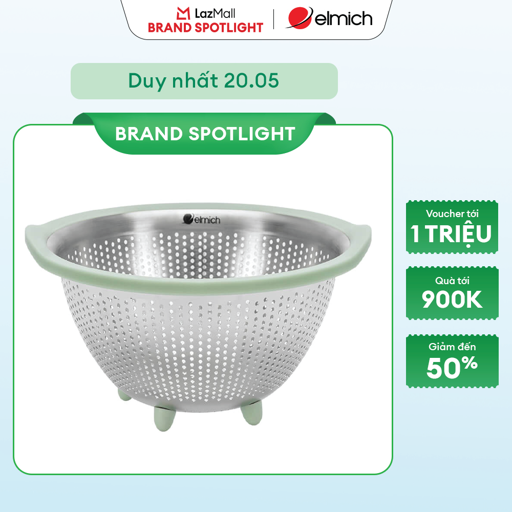 (MEGA 6.6)Rổ inox cao cấp có chân đỡ ráo nước Elmich 29cm EL1112