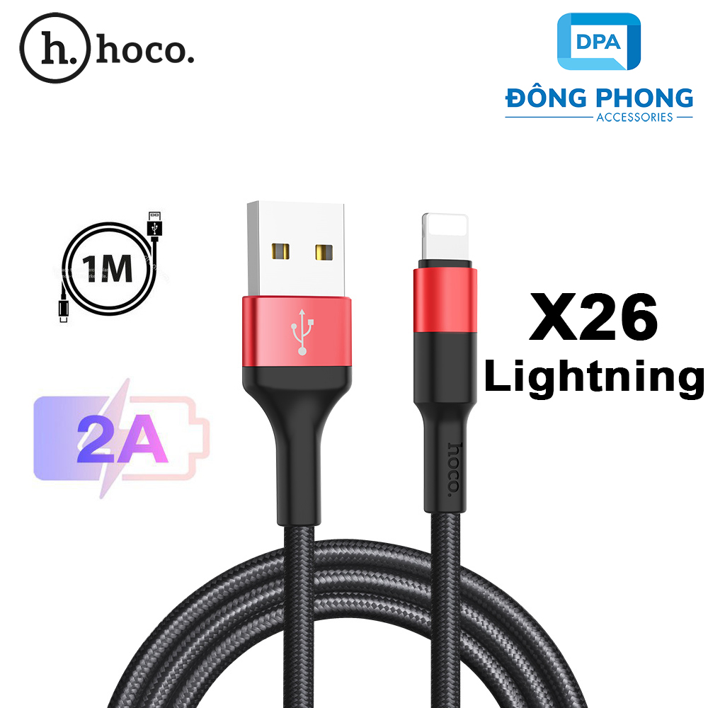 Cáp sạc iphone, ipad hoco x26 dài 1 mét chính hãng