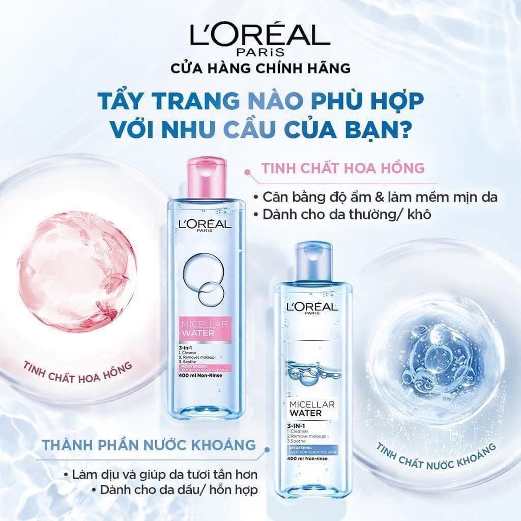 Nước tẩy trang cho mọi loại da l'oreal paris 3-in-1 micellar water 400ml