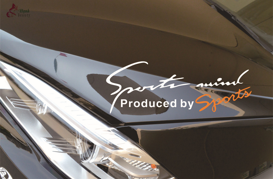 Tem dán Sport mind lên nắp capo ô tô (màu trắng - cam)