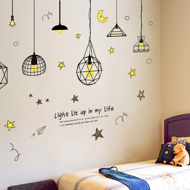 Decal trang trí - decal dán tường đèn trang trí vàng đen có keo sẵn