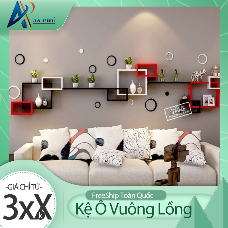 Kệ Gỗ Trang Trí Treo Tường 3 Ô Lồng Nhau