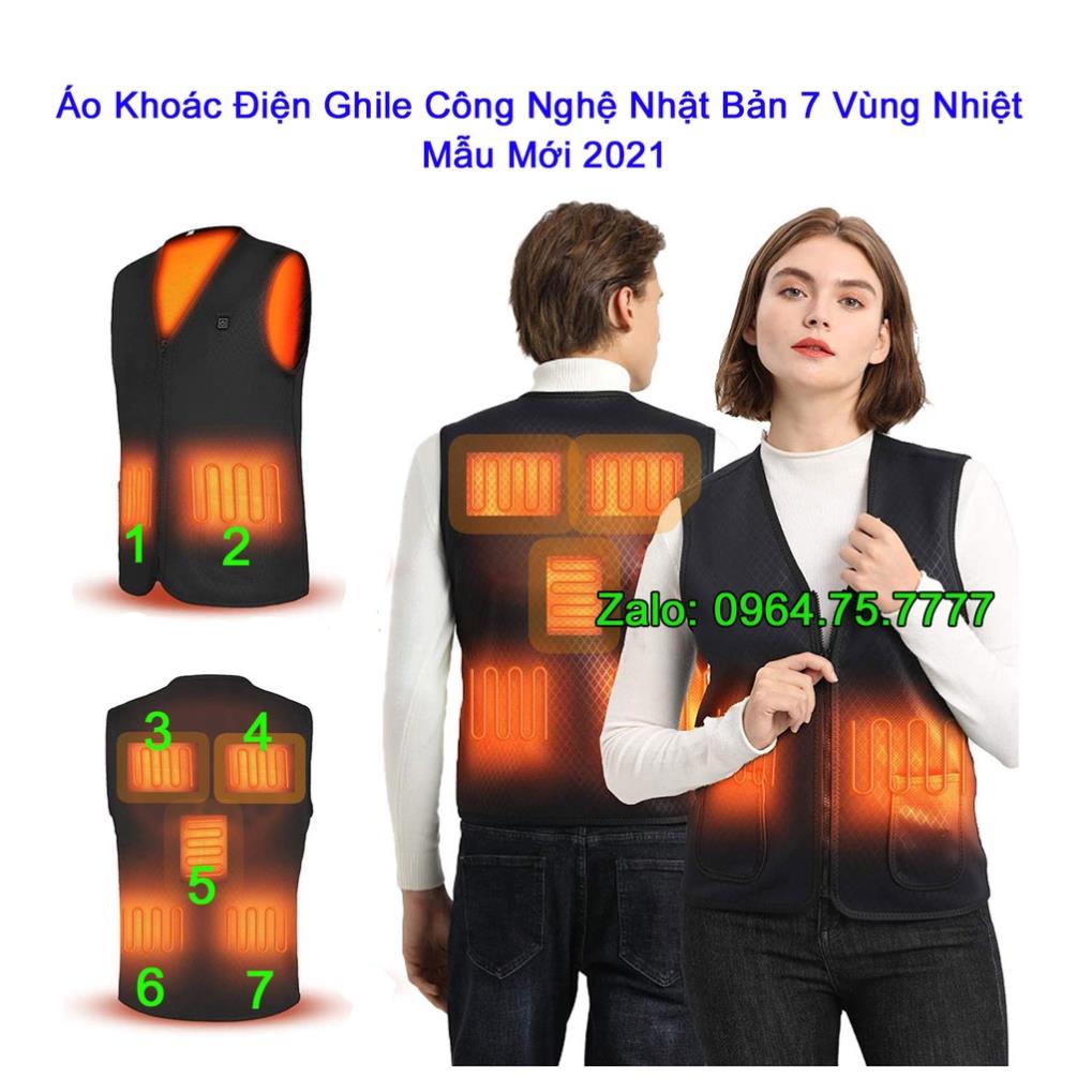 Mẫu Mới 2021 Áo Sưởi Điện 7 Vùng Nhiệt, Áo Khoác Điện Ghile Công Nghệ Nhật Bản Sử Dụng Pin Từ Sạc Dự Phòng.