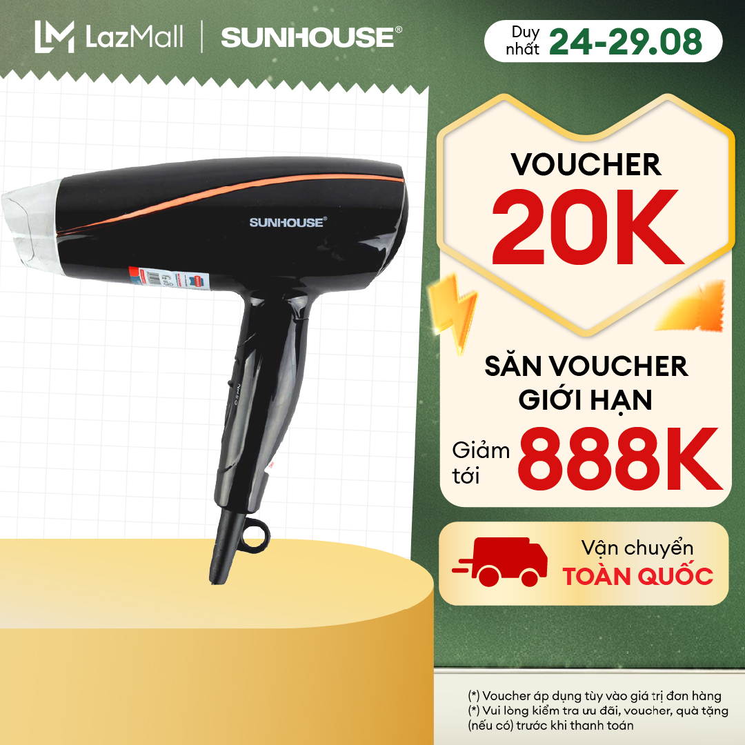 Máy sấy tóc SUNHOUSE SHD2306 - Có thể gấp gọn du lịch - Công suất lớn 1200W - Tự động ngắt khi quá tải - Hàng chính hãng