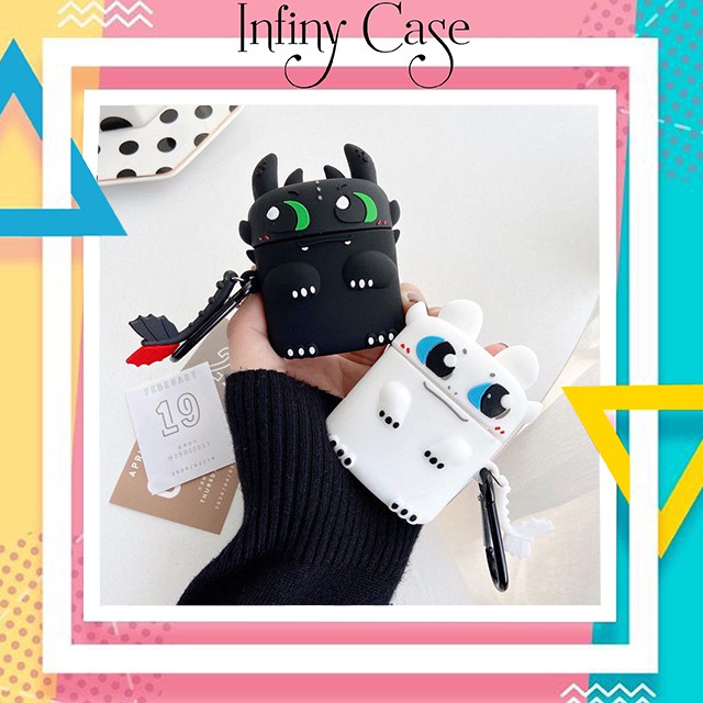 [Nhập ELMAY21 giảm 10% tối đa 200k đơn từ 99k]Case vỏ bọc ốp bao silicon dẻo Airpods thế hệ 1&2 Rồng Răng Sún đen trắng - Infinity Case Shop