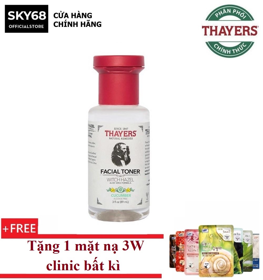 Nước hoa hồng cho da nhờn và giảm mụn Thayers Witch Hazel Cucumber phiên bản mini size 89ml + Tặng 1 mặt nạ 3W clinic bất kì