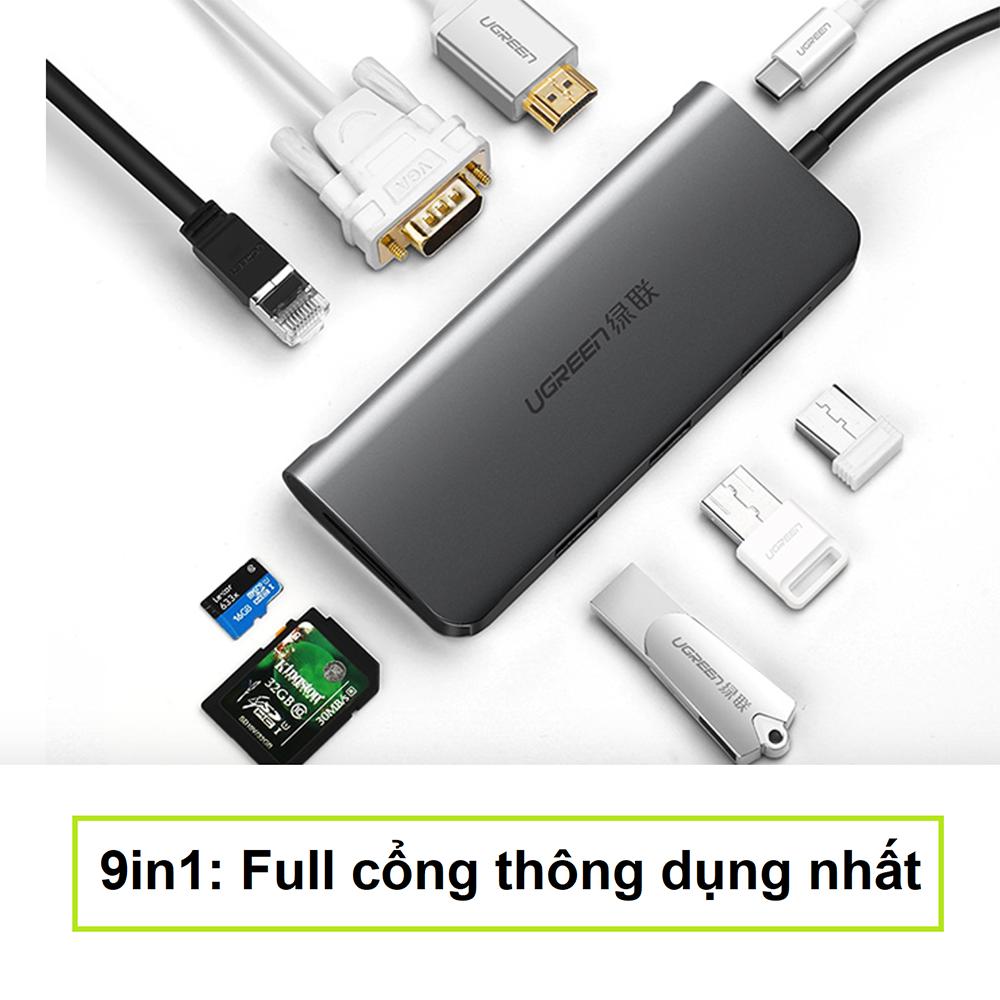 Cáp chuyển đổi full cổng 9in1 ugreen 40873 usb-c - hàng chính hãng