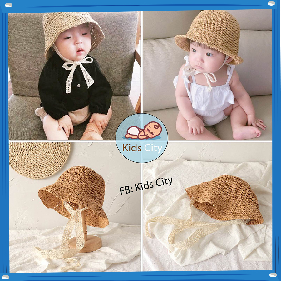 Nón cói cho bé phong cách Hàn Quốc Mũ Cói Mềm Cho Bé