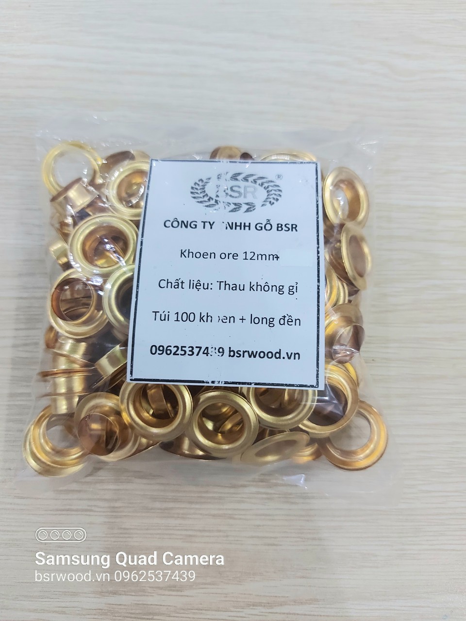 Khoen ore 12mm Khoen mắt cáo 12ly Thau không gỉ Màu vàng Khuy mắt cáo bấm vải Túi 100 cái
