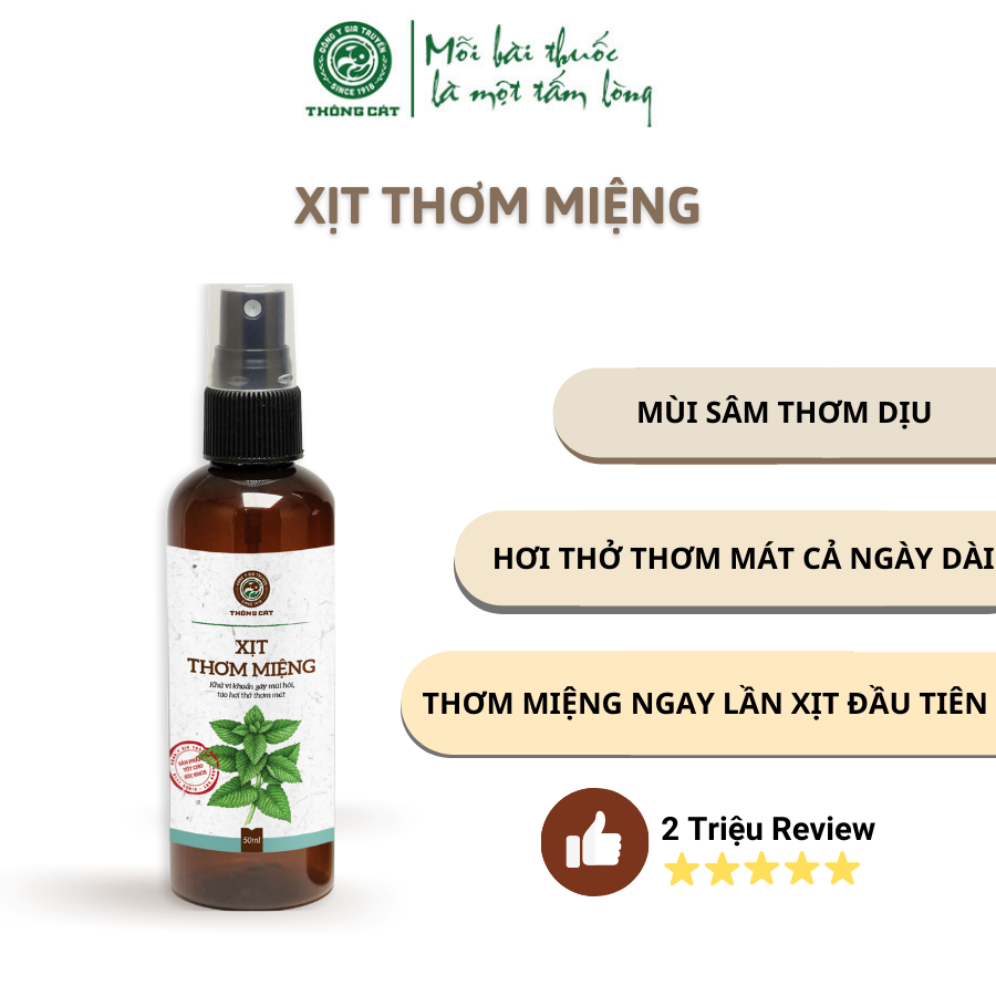 Xịt thơm miệng Đông y gia truyền Thông Cát (Since 1918)-Xịt ngăn ngừa vi khuẩn gây hôi miệng, giảm nhiệt miệng, viêm lợi - Mang lại hơi thở thơm mát tức thì