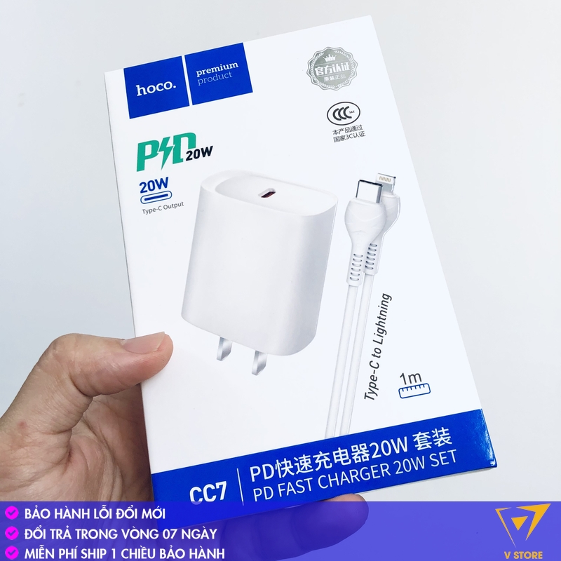 Bộ sạc nhanh pd 20w qc3 18w hoco cc7 kèm dây lightning type c cho iphone 12 - type-c to lightning