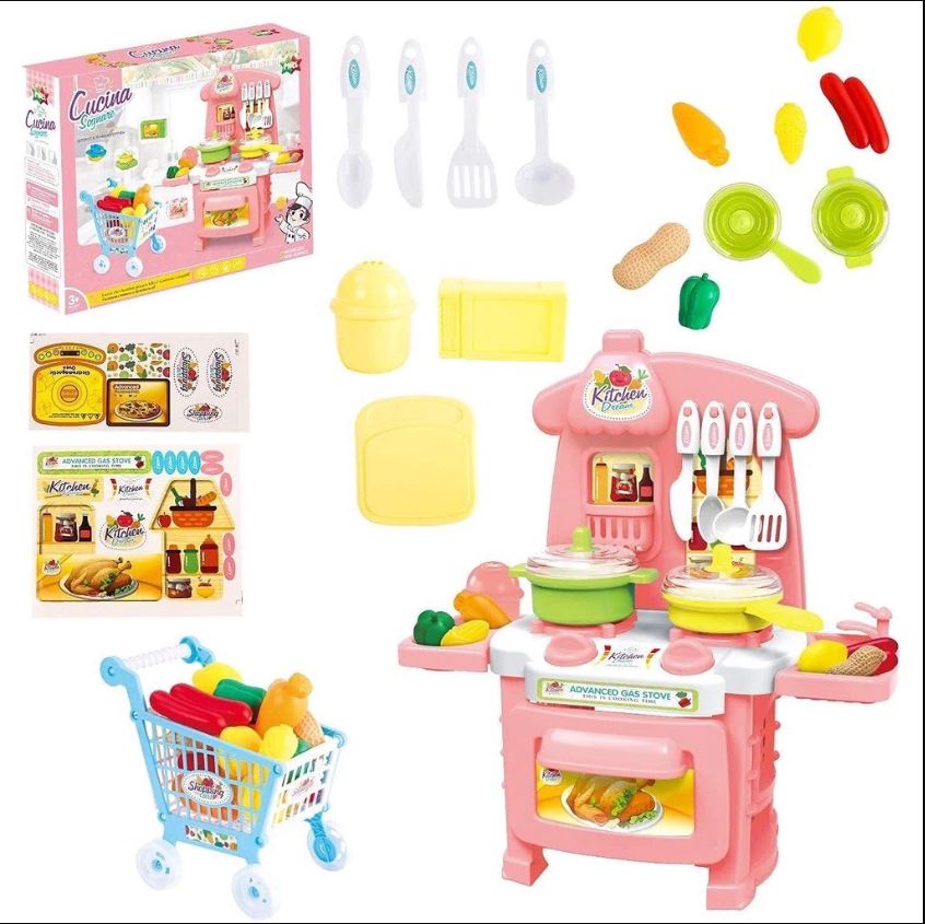 Bộ đồ chơi nấu ăn nhà bếp kitchen dream kèm - bộ bếp nấu ăn cho bé kèm xe đẩy siêu thị.