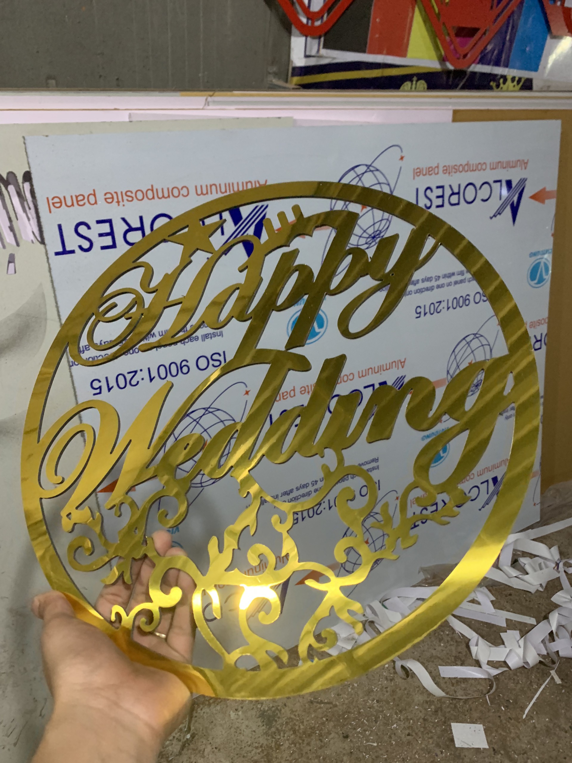 Alu Tráng gương Happy Wedding tráng trí đám cưới