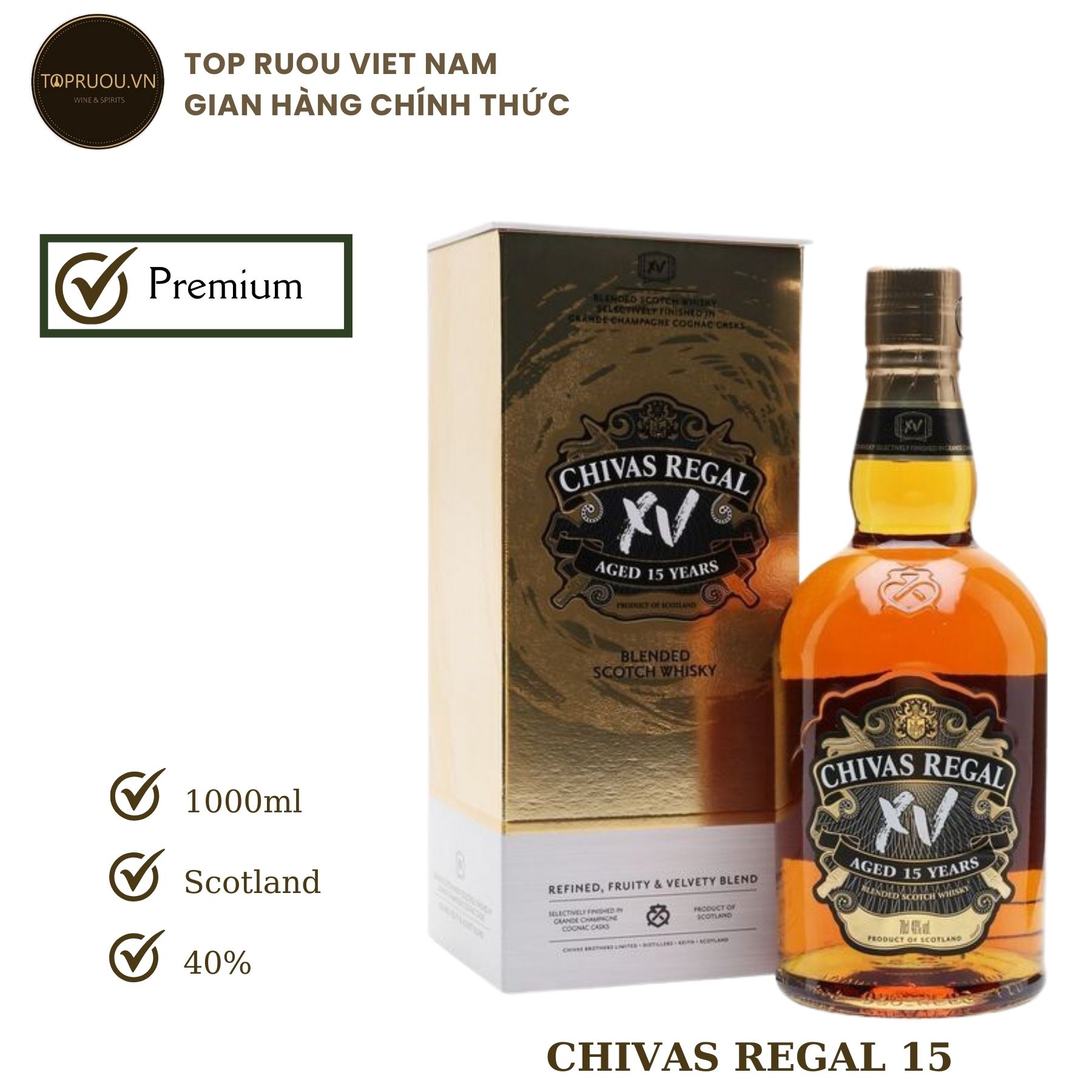 [TopRuouVietNam] Rượu Whisky Chivas Regal 15 - 1000ml [Hàng Thật]