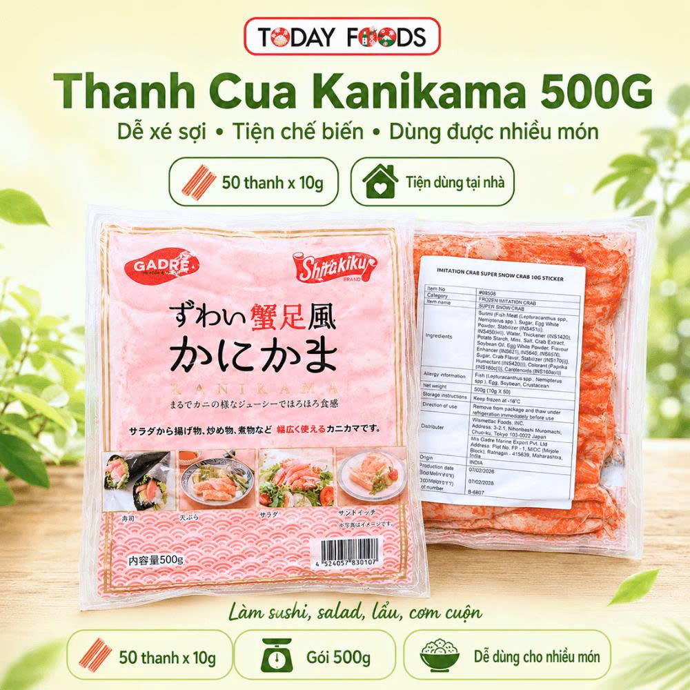 Thanh cua Kanikama Shirakiku 500g (50 thanh x 10g) | Làm sushi, salad, lẩu, chiên xù, hàng đông lạnh