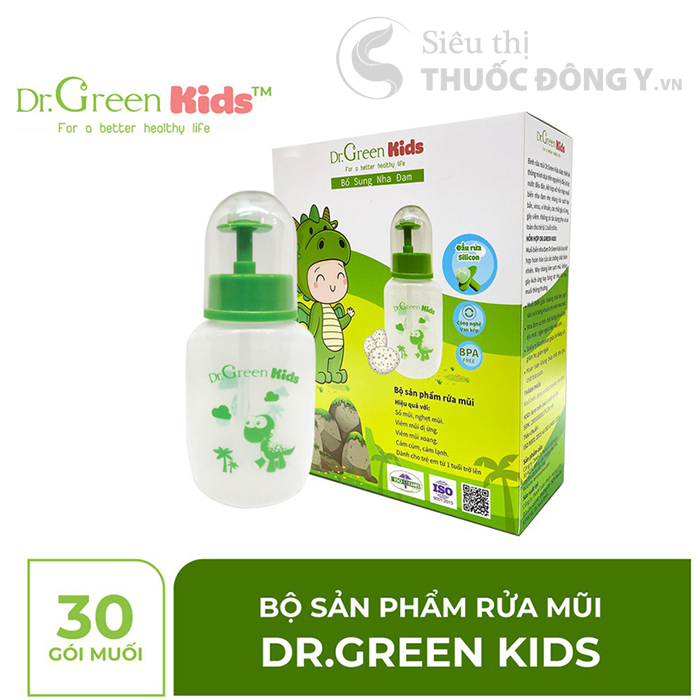 Bình rửa mũi Dr.Green Kids, kèm 30 gói muối, đầu rửa silicon, dành cho trẻ từ 1 tuổi, hỗ trợ điều trị viêm mũi, sổ mũi, viêm xoang