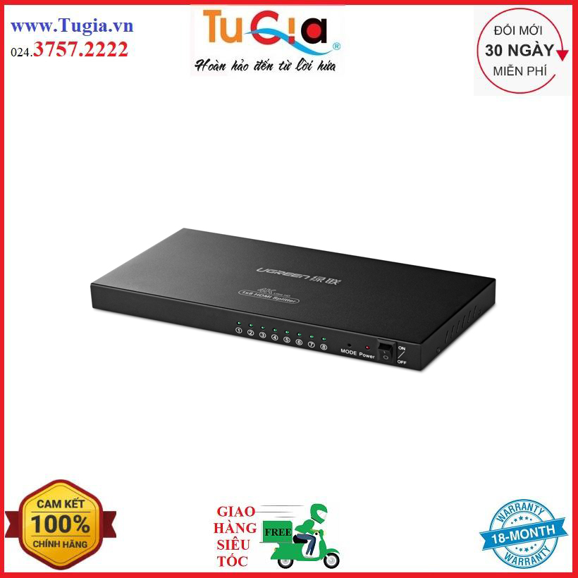 Bộ chia 1 cổng hdmi ra 8 cổng hdmi hỗ trợ 2kx 4k full hd ugreen 40203 - hàng chính hãng