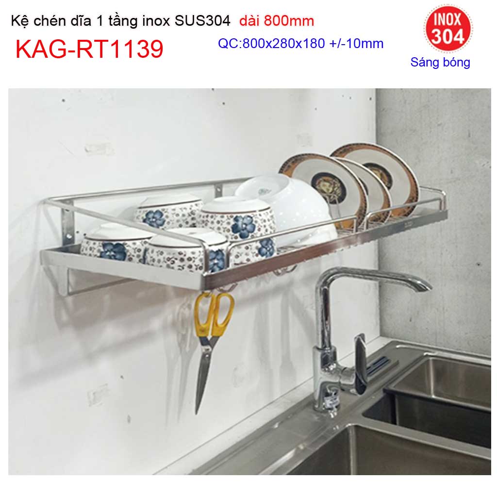 Kệ đựng chén bát inox sus304 kệ úp chén bát 1 tầng inox roca kag-304rt1139-80cm