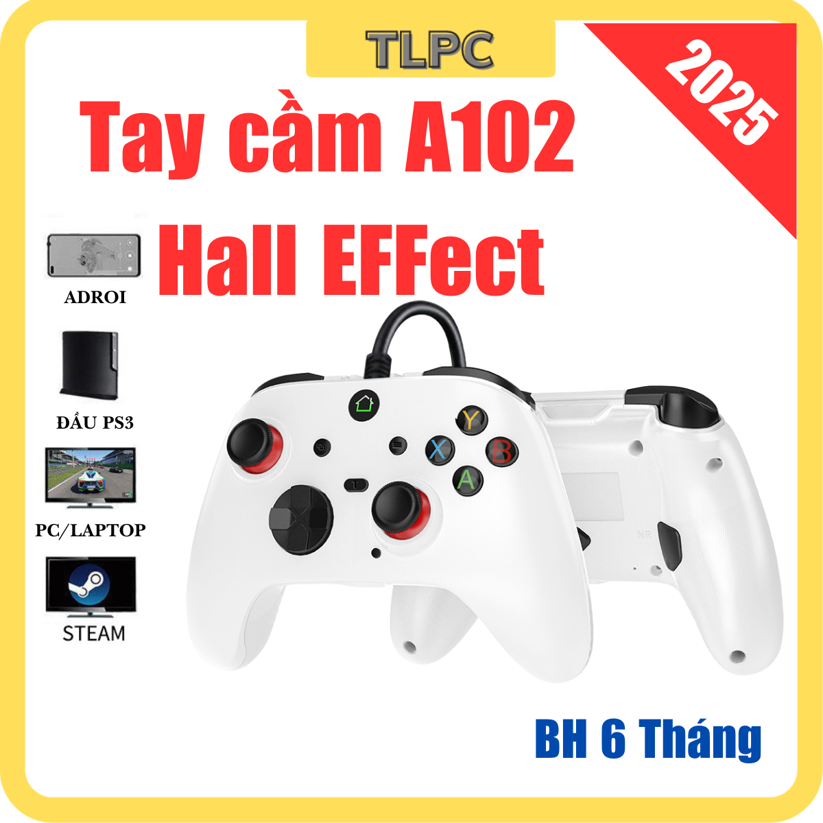 Tay cầm Chơi Game Có Dây A102 bản Hall EFFECT cần 360 độ có rung bản 2024 dùng cho PC Laptop PS3 ĐT full skill có 2 nút macro phía sau gán FD DD ZD siêu mượt bảo hành 3 tháng