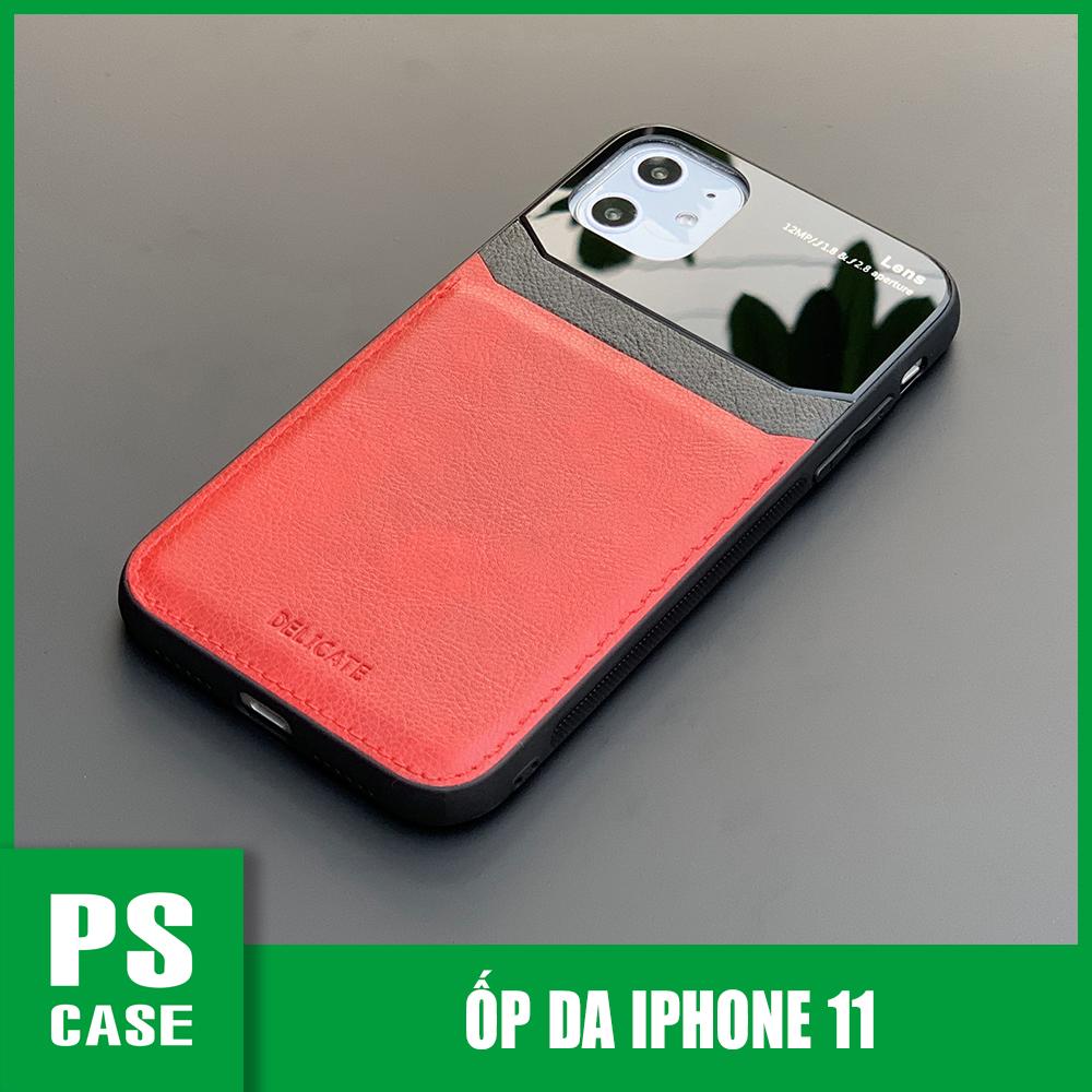 Ốp lưng da kính cao cấp dành cho iphone 11 - màu đỏ - ps case phân phối