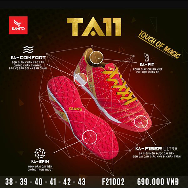 [ Đủ 5 màu ] Giày đá bóng sân nhân tạo Tuấn Anh KAMITO TA11-AS