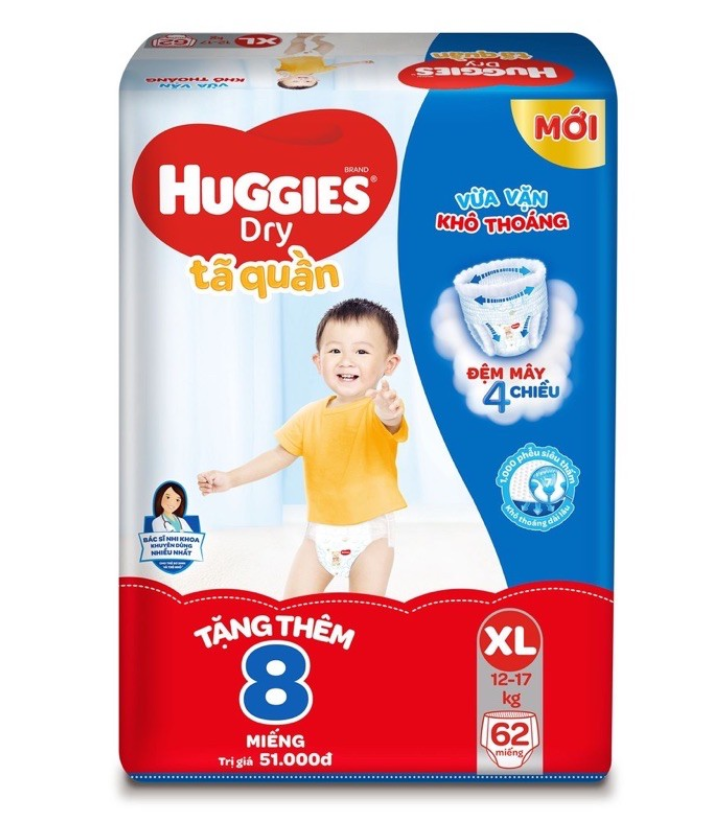 Tã quần huggies l68 xl62 xxl56 miếng tặng 8 miếng mẫu mới