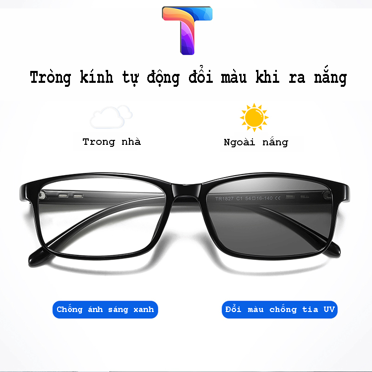 Mắt kính đổi màu khi ra nắng vuông nam nữ 1827